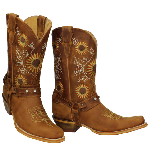 Sunflower Genuine Leather Western Cowgirl Boots Snip Toe Girasol Botas Vaqueras
