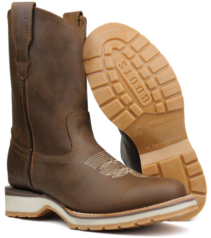 Men's Brown Genuine Leather Double Density Western Work Boots Botas de Trabajo
