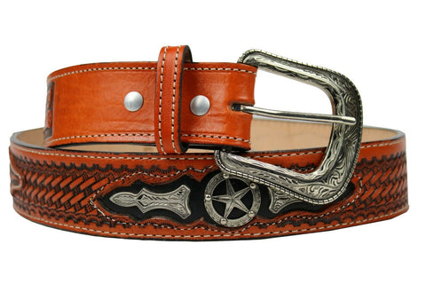 100% Leather Honey Cowboy Cowgirl Belt Hand Tooled Western Style Belt Cinto Vaquero