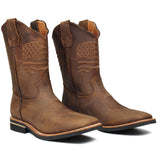 Men's Brown Genuine Leather USA Western Cowboy Boots Rubber Soles Botas Vaqueras