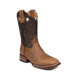 Men's Brown Genuine Leather Pull On Western Cowboy Boots Sqaure Toe Botas Vaqueras