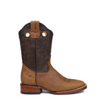 Men's Brown Genuine Leather Pull On Western Cowboy Boots Sqaure Toe Botas Vaqueras