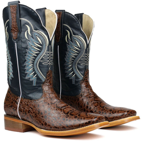 Men's Genuine Leather Rodeo Cowboy Boots Sea Turtle Print Botas Vaqueras
