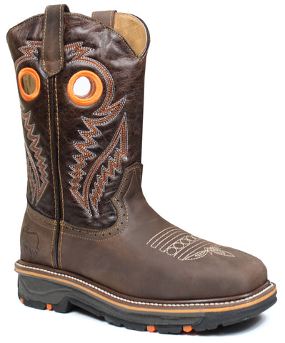 Men's Brown Genuine Leather Zip Cowboy Steel Toe Work Boots Oil Resistant Botas de Trabajo