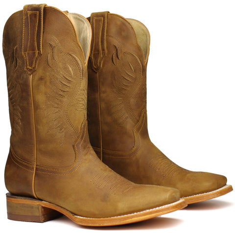 Men's Honey Genuine Leather Western Cowboy Boots Rodeo Square Toe Botas Vaqueras