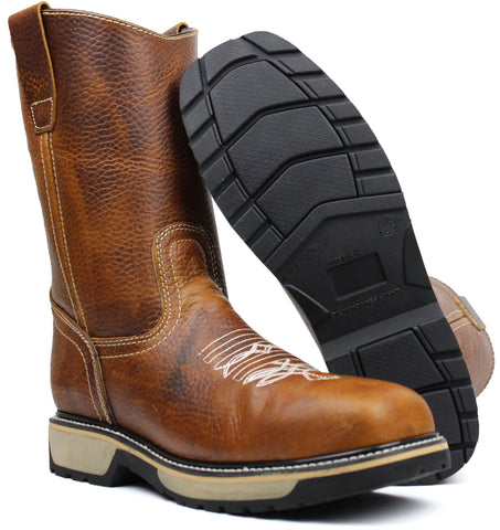 Men's Honey Genuine Leather Cowboy Steel Toe Work Boots Oil Resistant Botas de Trabajo