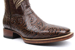 Men's Moka Genuine Leather Hand tooled Western Cowboy Boots Square Toe Botas Vaqueras