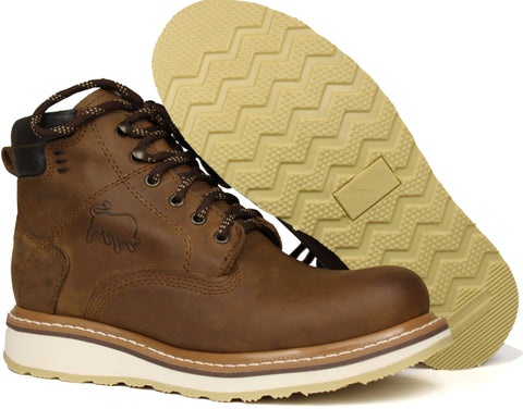 Men's Brown Genuine Leather Double Density Western Work Boots Lace Up Botas de Trabajo