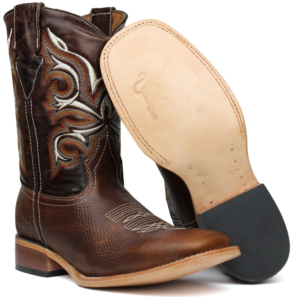 Botas Men Men's Brown Genuine Leather Western Cowboy Boots Rodeo Square Toe Bota ...