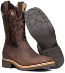 Men's Brown Genuine Leather Western Cowboy Boots Rodeo Square Toe Botas Vaqueras