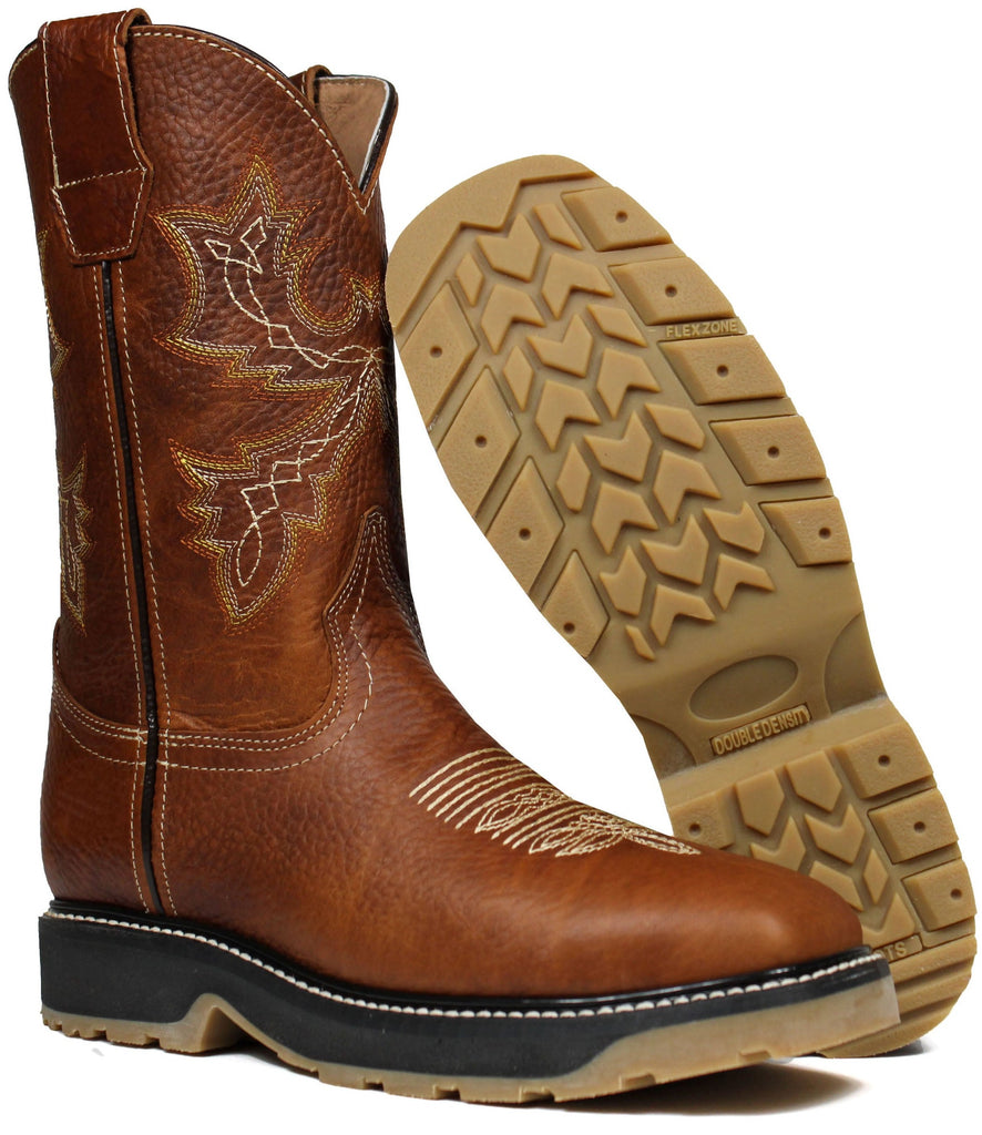 Men's Honey Genuine Leather Cowboy Steel Toe Work Boots Oil