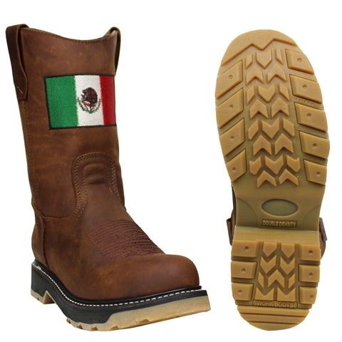 Men's Brown Leather Cowboy Work Boots Steel Toe Bota De Trabajo Casquillo Mexico