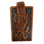 Hand Tooled Western Cowboy Cell Phone Holder Case 100% Leather