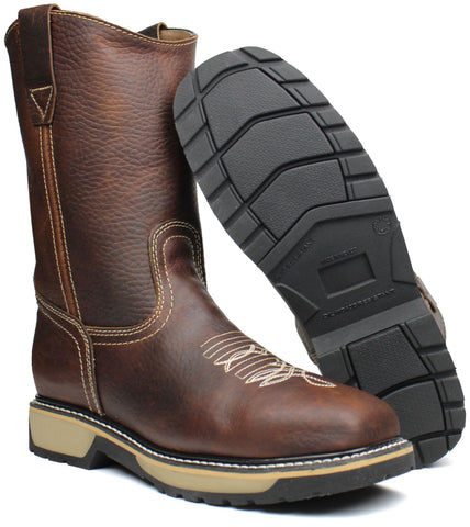 Men's Brown Genuine Leather Cowboy Steel Toe Work Boots Oil Resistant Botas de Trabajo
