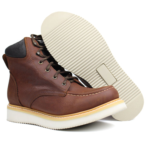Men's Genuine Leather Moc Toe Western Work Boots Lace Up Botas de Trabajo