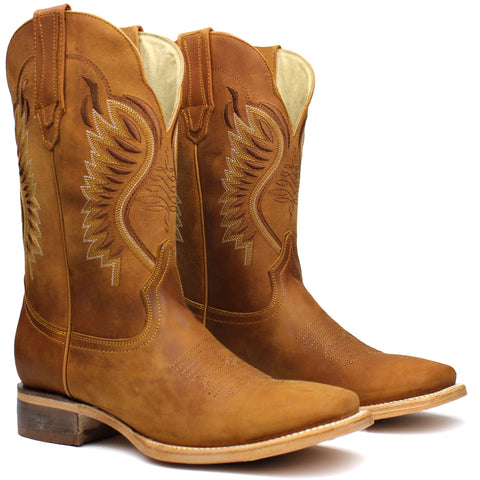 Men's Honey Genuine Leather Western Cowboy Boots Rodeo Square Toe Botas Vaqueras