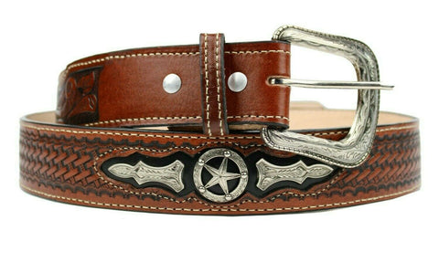 100% Leather Dark Honey Cowboy Cowgirl Belt Hand Tooled Western Style Belt Cinto Vaquero